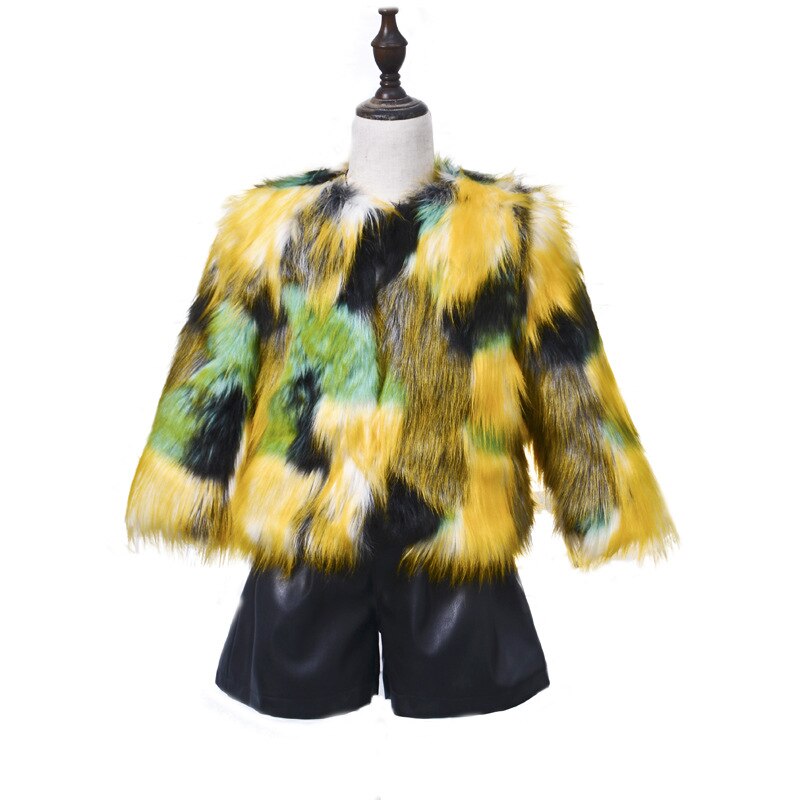 Colorful kids coat baby girl coat / Faux fur coat baby girl coat: Green / 5T