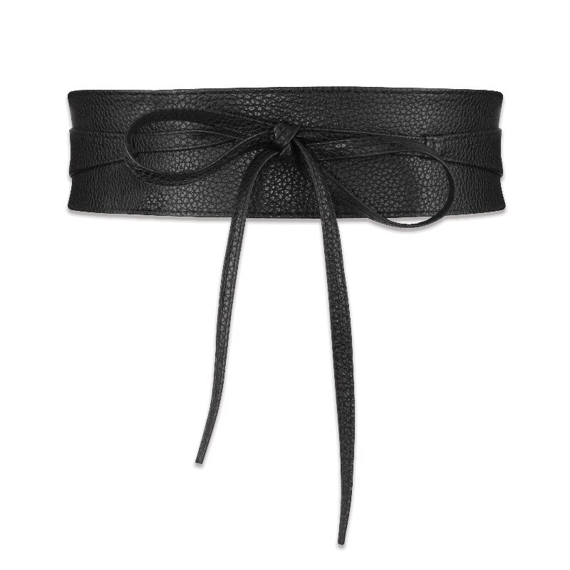 1PC Spring Autumn Women Lady Metallic Color Soft Faux Leather Wide Belt Self Tie Wrap Waist Mujer Dress
