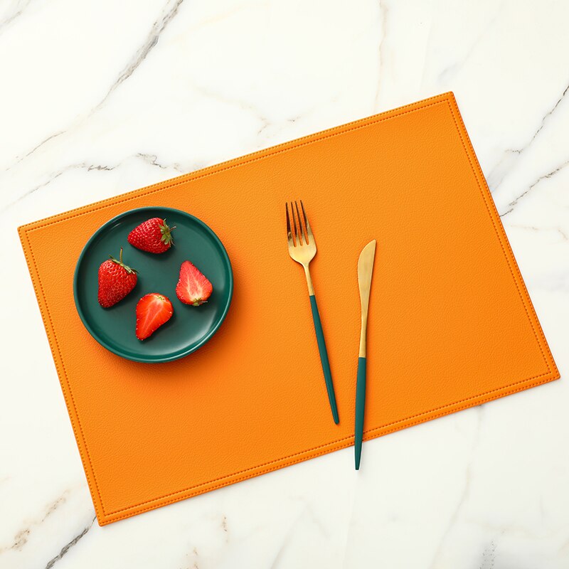 1Pc Ronde/Rechthoekige Faux Lederen Placemat Waterdicht Olie-Proof Warmte-Isolerende Tafel Mat Hotel Restaurant Tafel pu Placemat: Orange 02