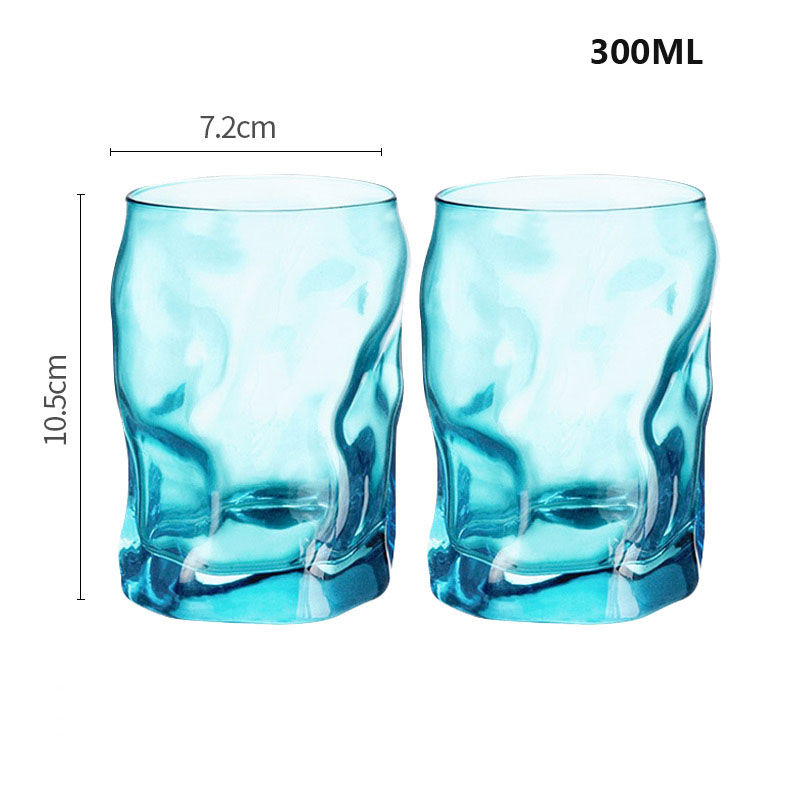 2pcs/300ML glass Cups Cold and transparent Water Cups couples Drinking utensils Wine Cup Bar Hotel Party Drinking ware: Blue 2pcs