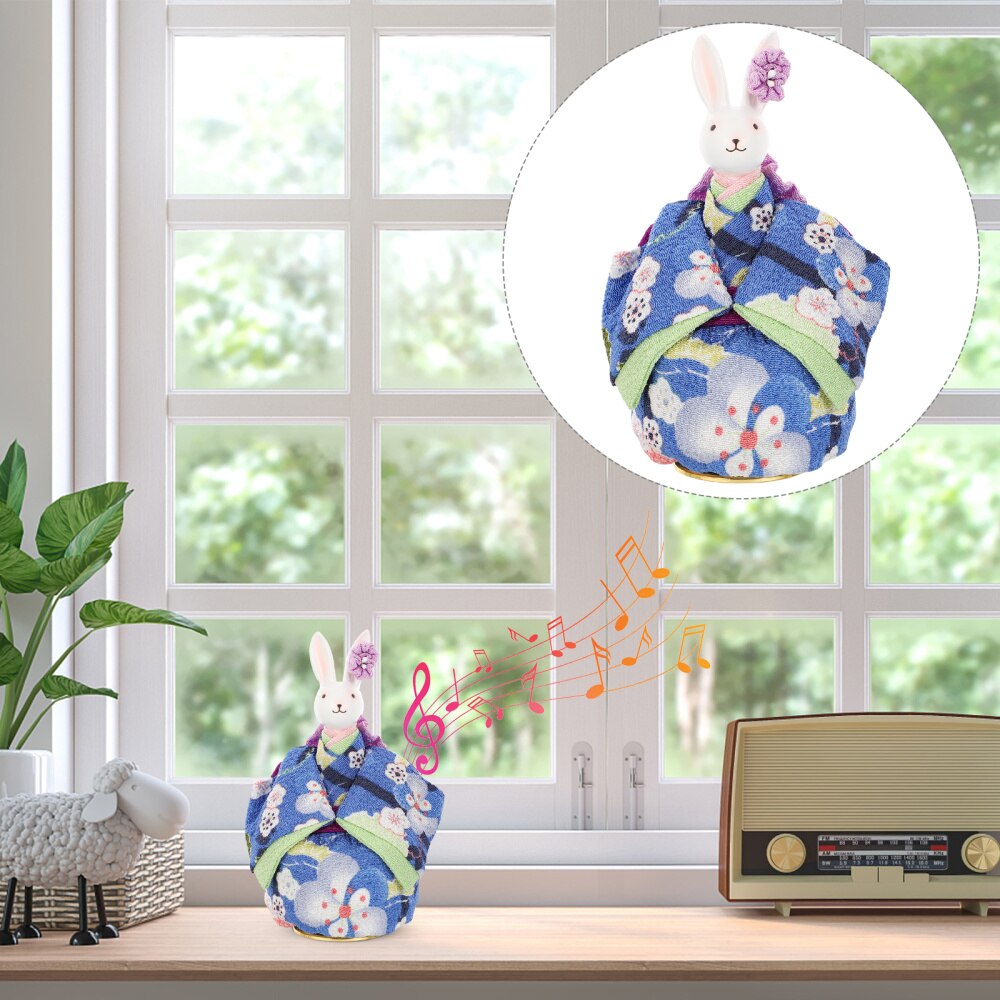 1pc Japanese Kimono Rabbit Box Rotating Box Adornment for Home: Blue