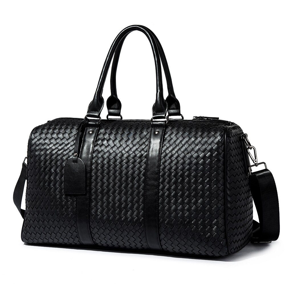 Mode Grote Capaciteit Hand Breien Pu Lederen Reistas Mannen Vrouwen Soft Black Pu Casual Reizen Duffel Lederen Schoudertas: Default Title