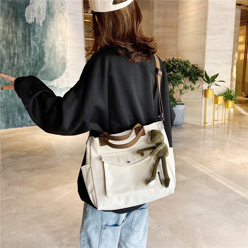 Herfst Vrouwen Koreaanse Versie Van Grote Capaciteit Voor Dames Canvas Tas Vrouwelijke Handtas Crossbody Tassen Massage Tas Schoudertas