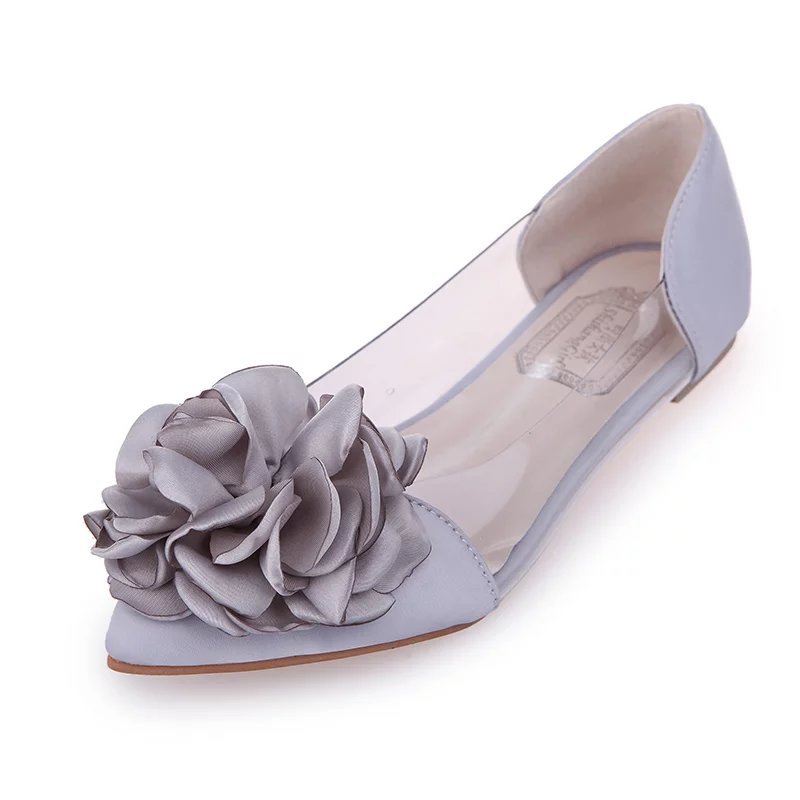 EFFGT Spring Flats Women Shoes Transparent Flower Leisure Ballerina Shoes Pointed Toe Slip On Shallow Casual single Shoes K140: Gray / 39