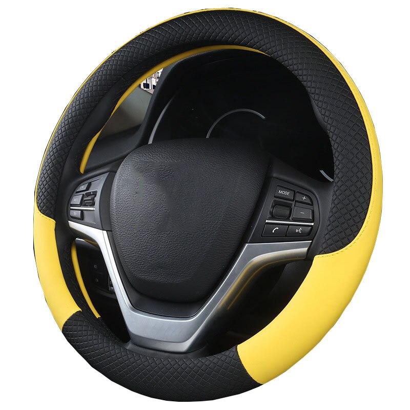 Sport Auto Stuurhoes Anti-Slip Lederen Auto Stuurhoes Car Styling Stuurwiel Beschermhoes Auto onderdelen: Black Yellow