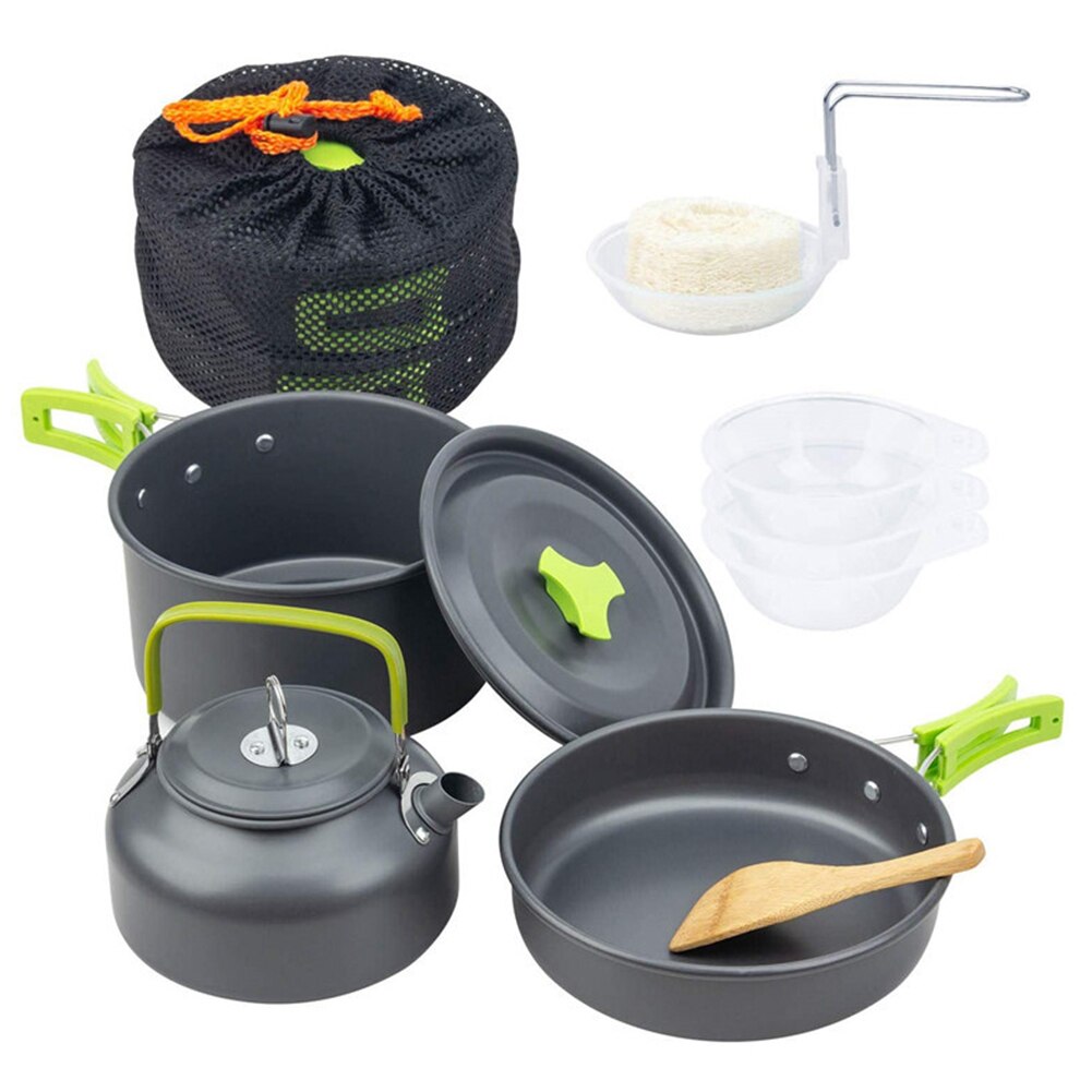 Hiking Cooking Equipment Tableware Kettle Camping Cookwares Kitchen Utensils Set for 2-3 People Camping Cookware Set