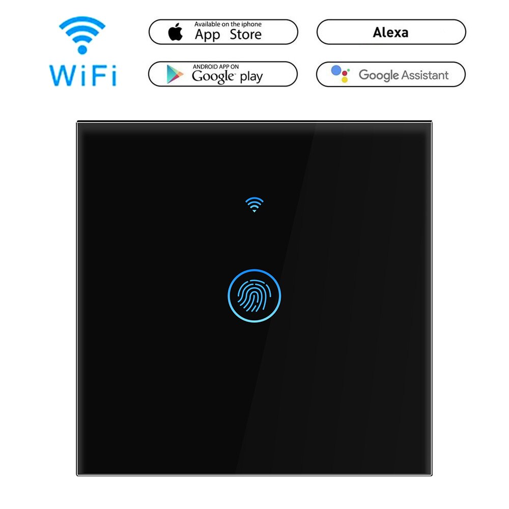 Szaoju EU Smart Light Switch Wall Touch Switch 1 Gang 1 Way Smart Home Support Alexa Google Home Assistant IFTTT For Android: WiFi black one