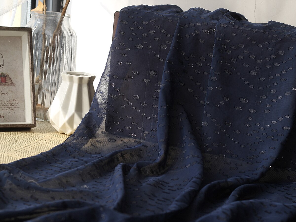 Tela de tul Jacquard para vestido, tejido de nailon de seda, brillante, por metro: 6  navy blue