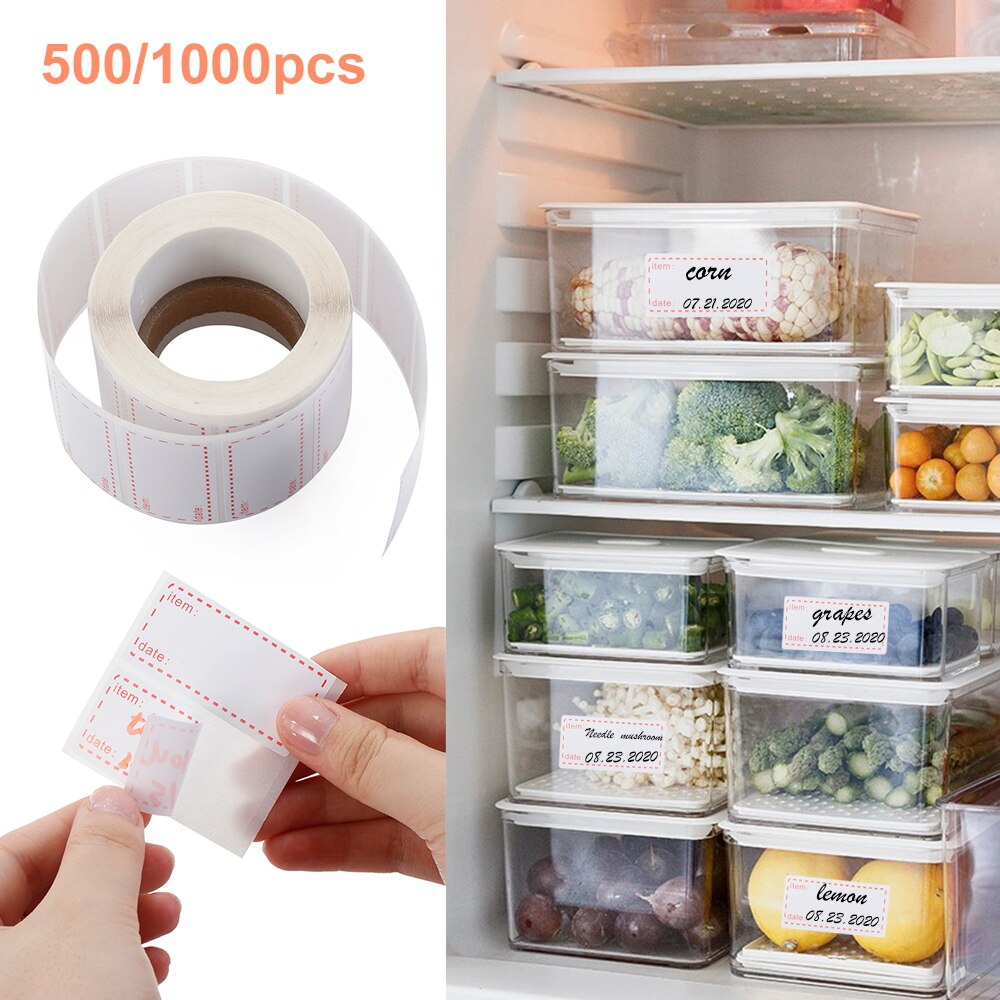 500 st självhäftande datumetiketter frysetiketter på rulle 50 x 25mm avtagbara och vattentäta vita och röda hantverksmaterial