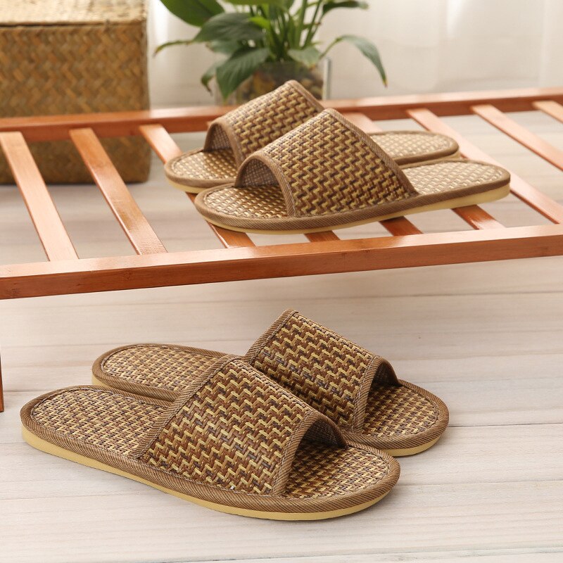Bambus Weben Stroh Hausschuhe Sommer Paar Anti-Unterhose Sandalen Und Hausschuhe herren Startseite drinnen Holzboden matt Hausschuhe