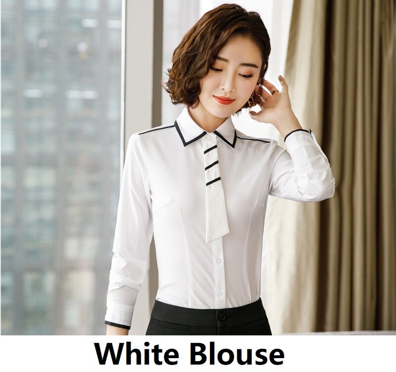 Styles Autumn Winter Formal Women Business Work Wear Blouses & Shirts Ladies Office Tops Clothes Blouse White: XXXL