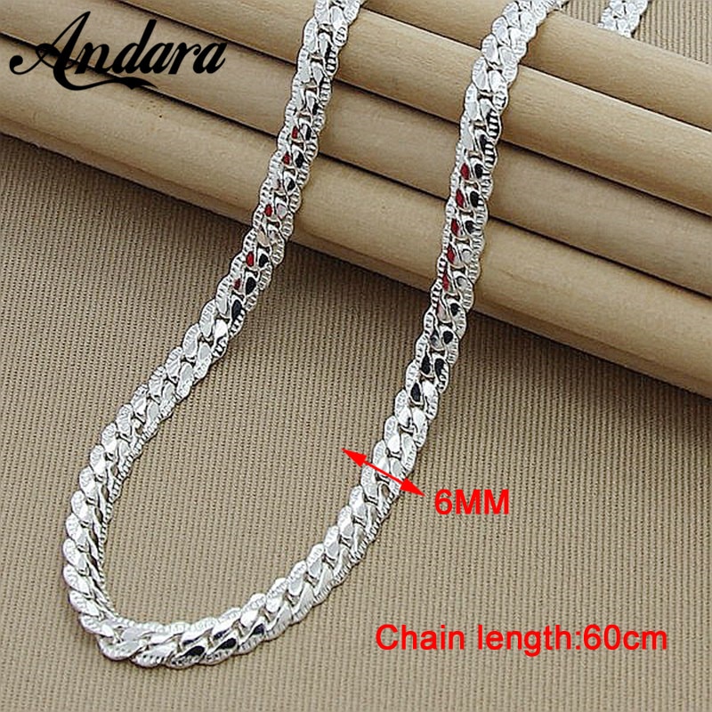 Trendy Men's 6MM 60cm Snake Chain Necklace for Women 925 Jewelry Sterling Silver Necklace