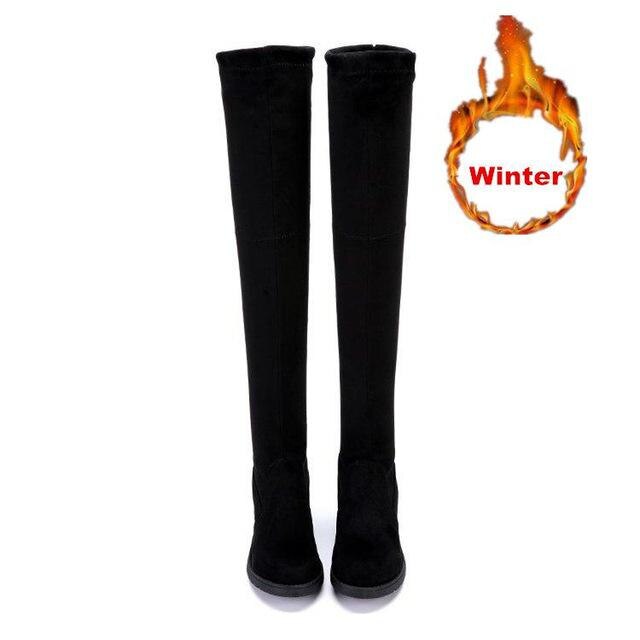 Size 35-41 Winter Over The Knee Boots Women Stretch Fabric Thigh High Sexy Woman Flat Shoes Long Bota Feminina Fast Y9: Black winter / 40