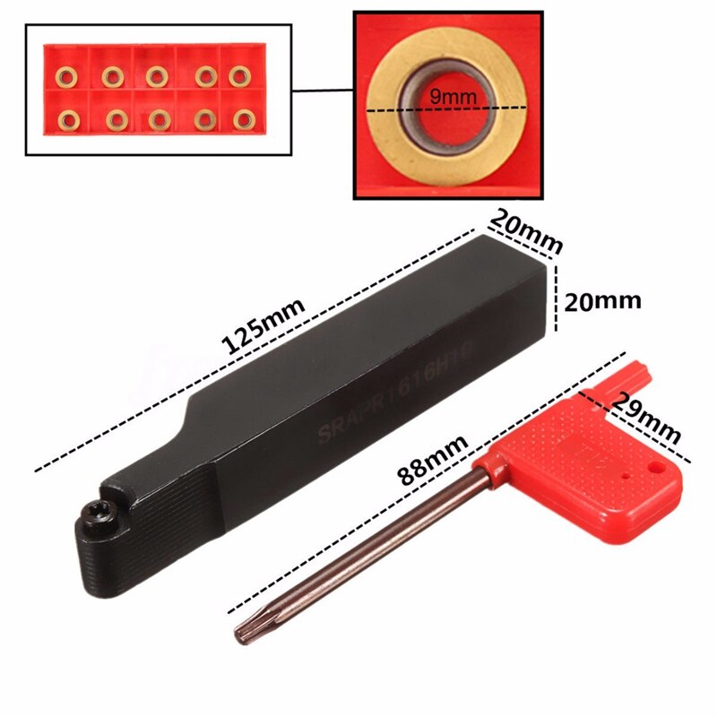 • Barra di alesatura portautensili per tornio esterno per fresatura frontale + 10 pezzi inserti RPMT10a + chiave inglese
