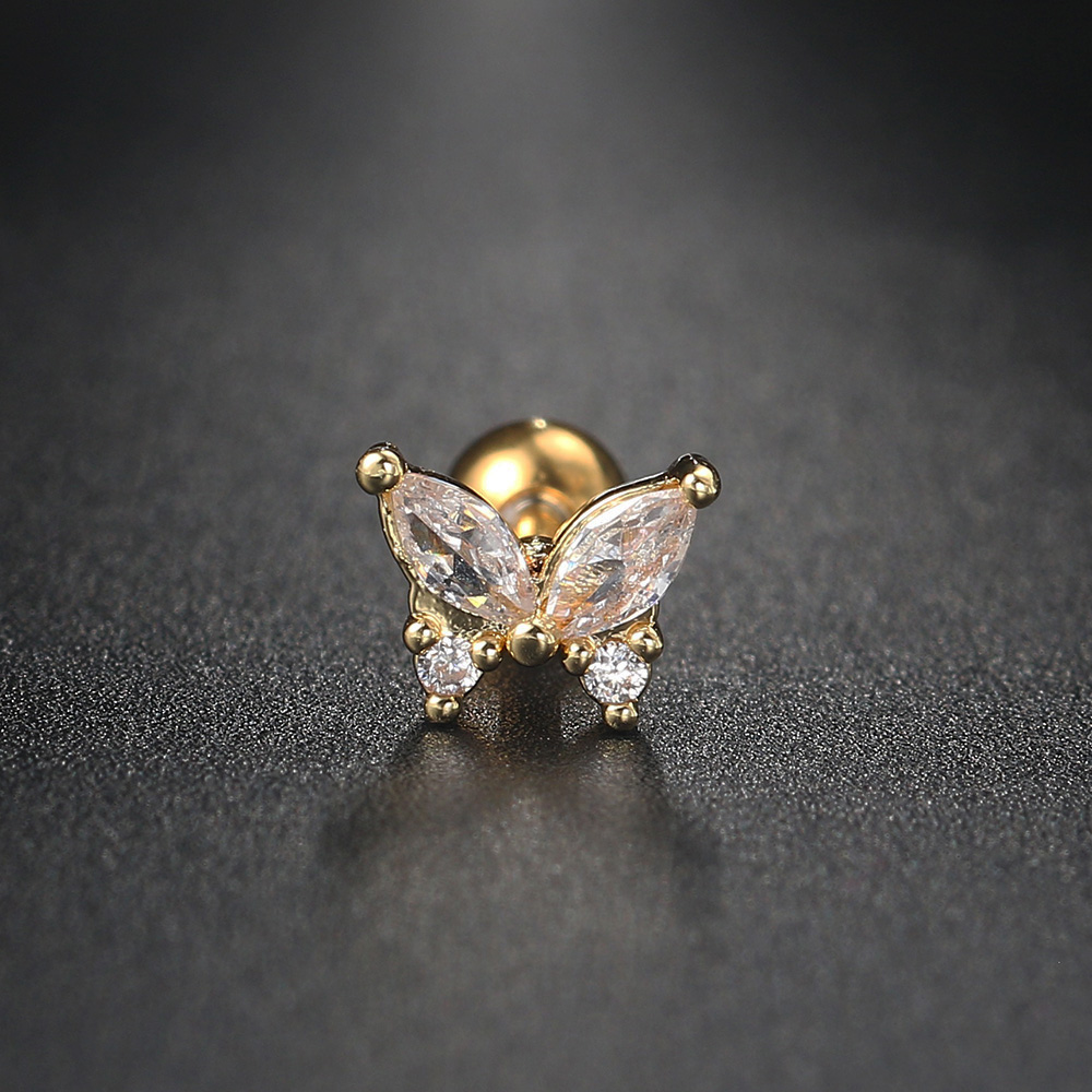 Pendientes de mariposa con Piercing de hélice para mujer, Mini joyería para cartílago de circonita, Piercing Daith Rook Tragus, accesorios para el cuerpo, 1 ud.