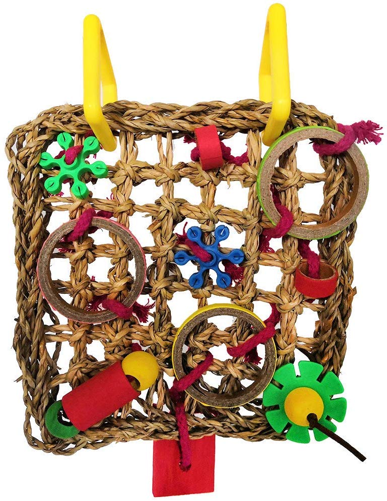 Bird Climbing Net Parrot Straw Braid Rope Hanging Foraging Wall for Parakeet Cockatiel Budgie Lovebird Cage Swing Toy