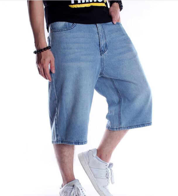 Hommes grande taille lâche Baggy Denim court hommes Jeans Streetwear Hip Hop Long 3/4 Capri Cargo Shorts poche mâle bleu