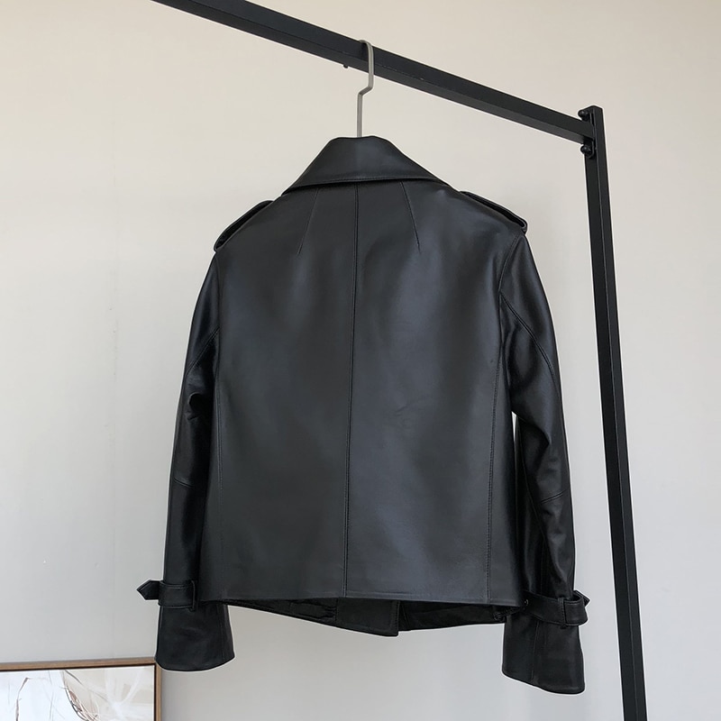 Nerazzurri sorte plus size læderjakker til kvinder langærmet epaulet med hak revers dobbeltradet læderjakke til kvinder 5xl