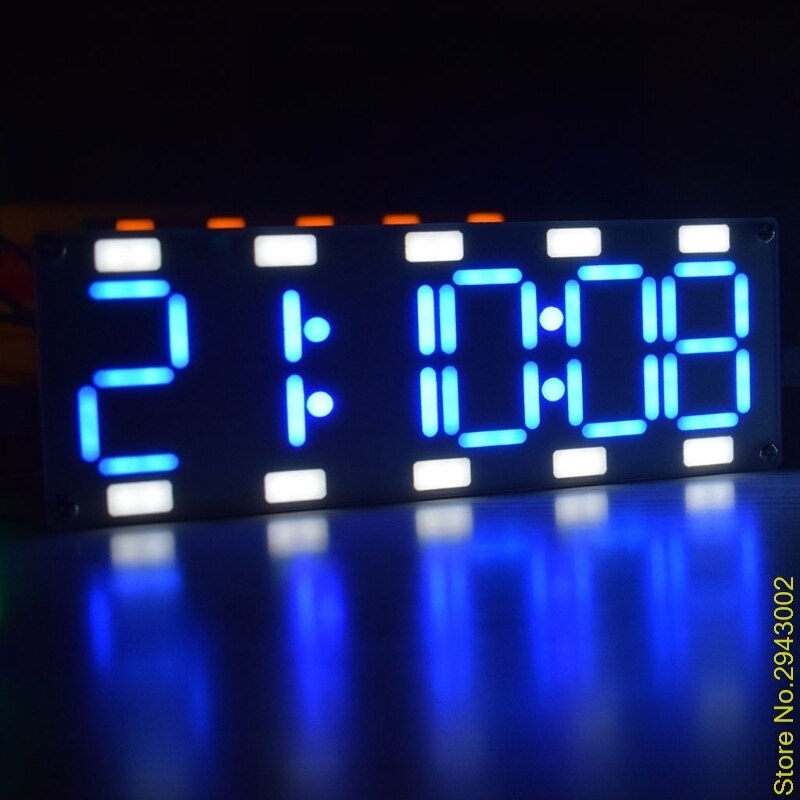 DIY Large Screen 6 Digit Two-Color LED Clock Kit Touch Control w Temp/Date/Week: Blue