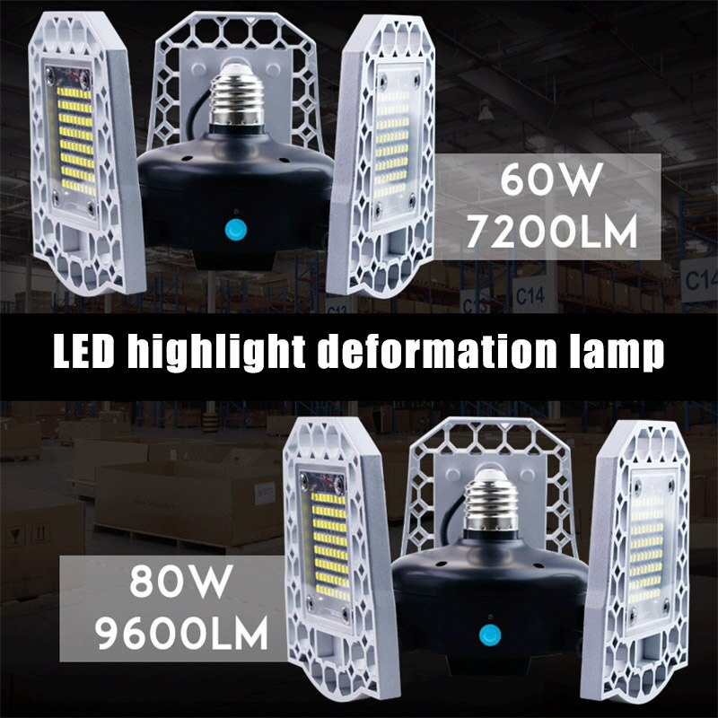 LED Garage Light Deformable Ceiling Lamp Bulbs Waterproof for Warehouse Working ALI88