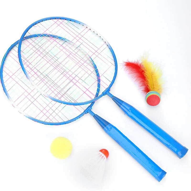 2 spillere badminton ketcherbold, bærbar farvet plaid holdbar nylon legering badminton racket 3 bolde til børn træning (blu