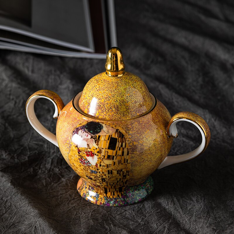 Bone China "Kus" Thee Set Theekopje Schotel Creamer Suiker Pot Theepot Mokken Lepel Dessert Platen Huishoudelijke Theewaar Coffeeware levert: Sugar bowl 390ml