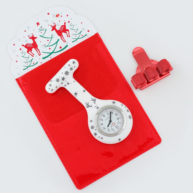 God jul silikon brosch klocka sjuksköterska fob klocka omvårdnad quartz pennklämmor läkare sjuksköterskor dedikerad pennväska praktisk: Ws002p- bc-pvc-vit