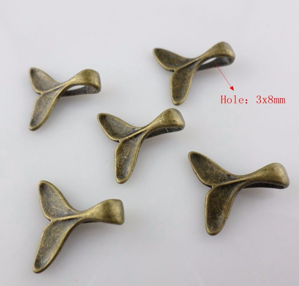 40pcs Tibetan Silver/Bronze Whale Tail Charms Bails Pendants 5x16x16mm Jewelry Findings