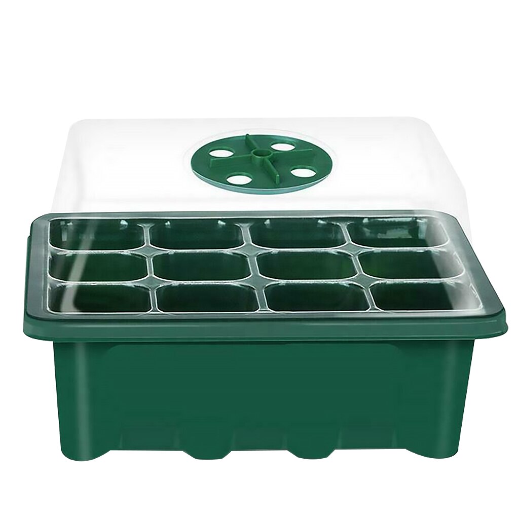 12 Holes Seedling Box Plant Seed Grow Box Nursery Seedling Starter Thermal Insulation Seed Growth Box Plastic Pot Green House: Green