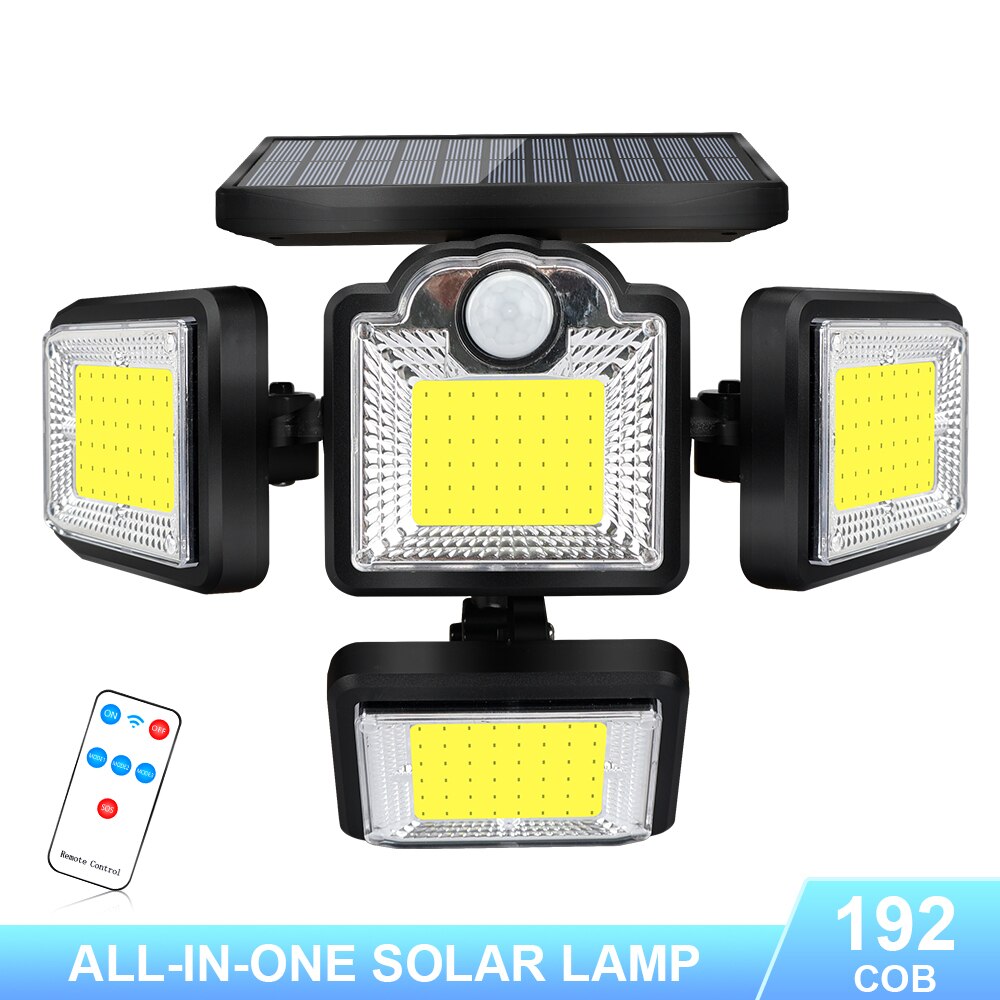 Panel słoneczny światło na czujnik ruchu 192/198LED ścienne lampa bezpieczeństwa 4 głowy zewnętrzne oświetlenie krajobrazu 3 tryby IP65 wodoodporna z Remot: 192COB-Integrated / 1PCS