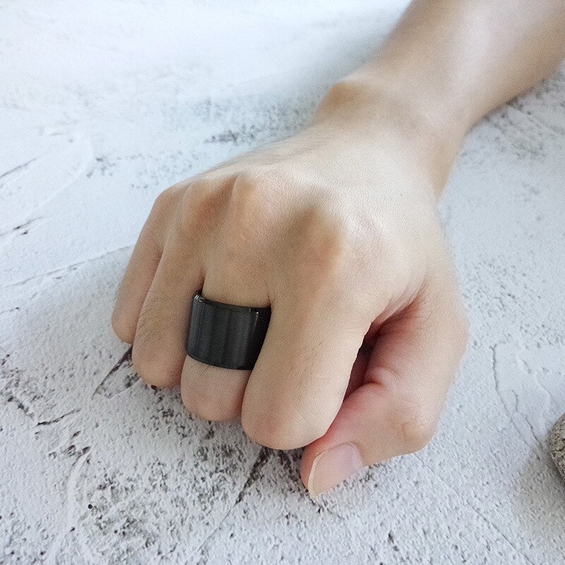 Zorcvens 15mm miesten bändi musta ruostumaton teräs leveä iso sormus miehelle punk urosliitto anel