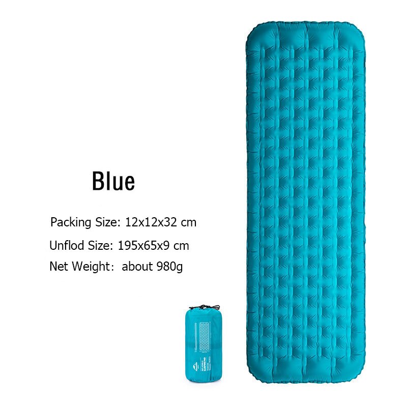 Naturehike Inflatable Mattress Ultralight Folding Bed Portable Single Camping Mat Sleeping Pad 3D Side Wall Inflatable Bed: Blue