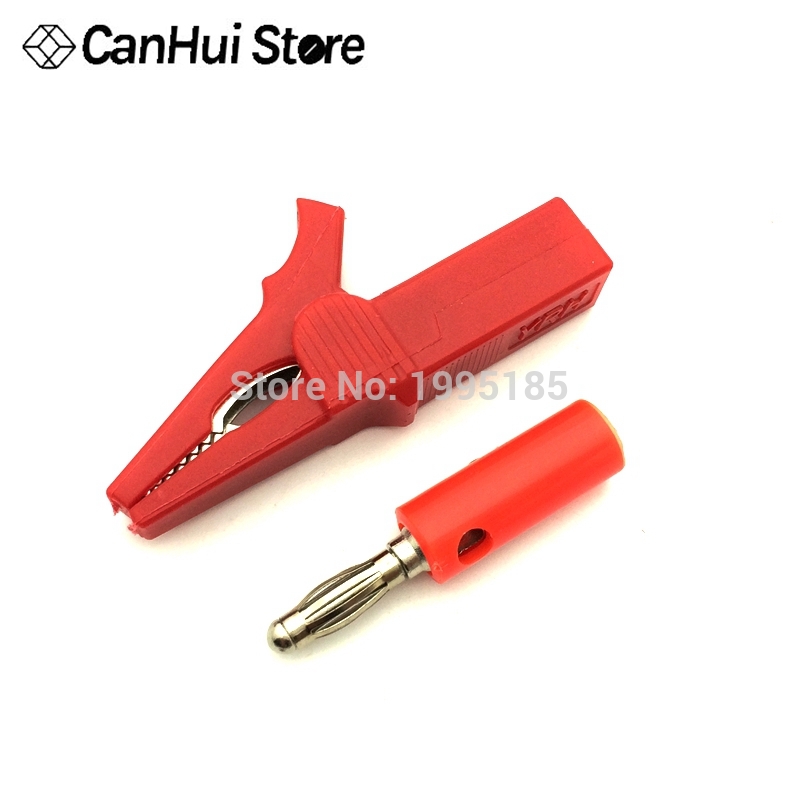 2 sets 55 MM Alligator clip + BANAANSTEKKER, test probe met 4mm Banaan Plug Kabel Clips: Red