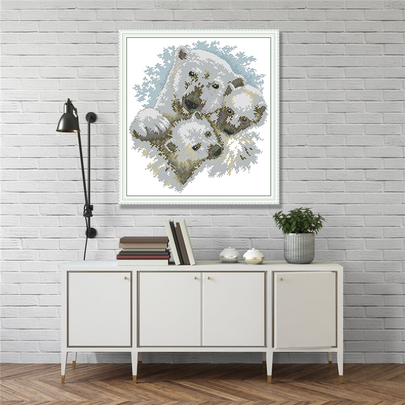 Polar Bear and Tiger Patterns Count Printed Canvas Embroidery Needlework Cross stitch kits DIY Handmade Crafts Factory