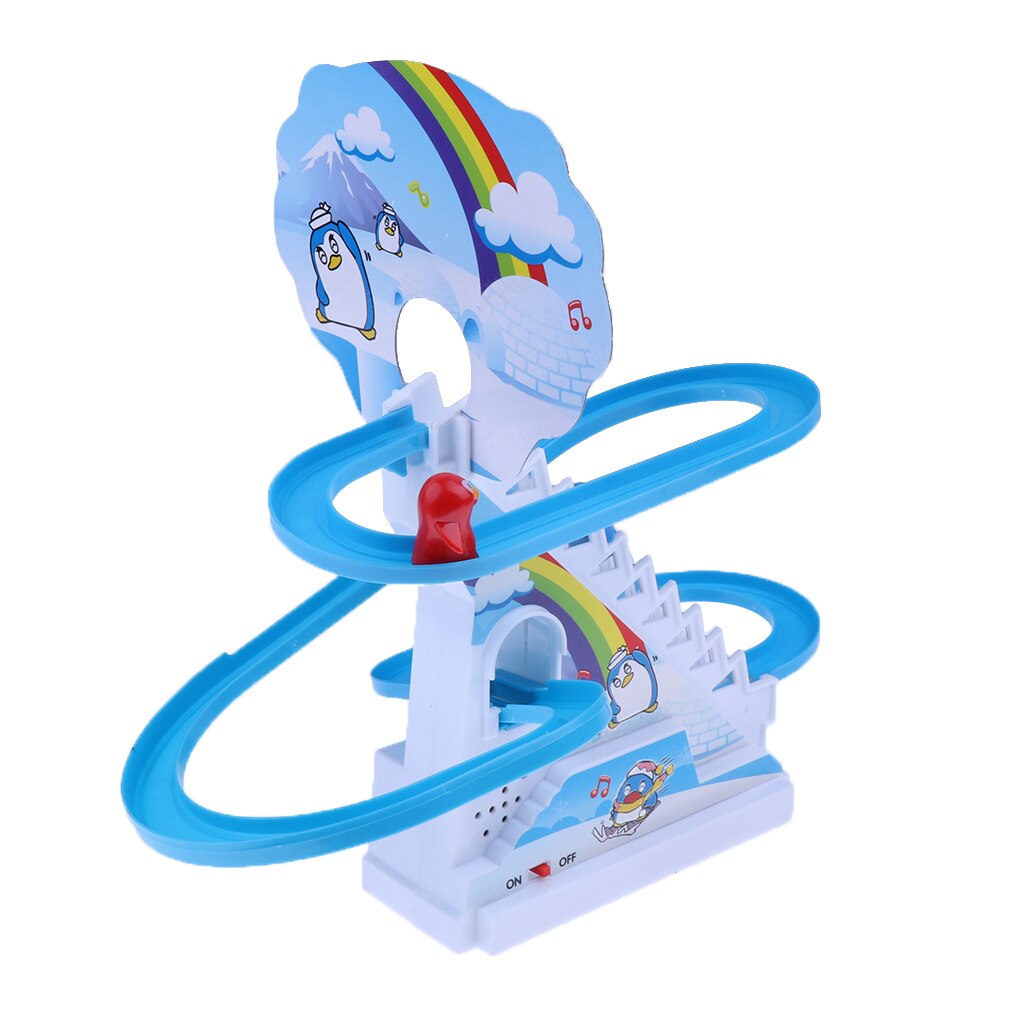 Plastic Electric Climb Stairs Track Toys with Light Music Small Penguin
