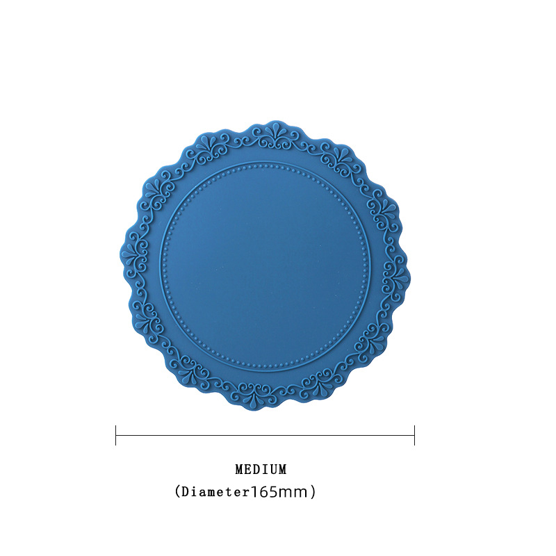 Dining Table Retro Embossed Craft Silicone Placemat European Style Lace Insulation Plate Mat Anti-scald Coaster Table Pads: Plate mat fog blue