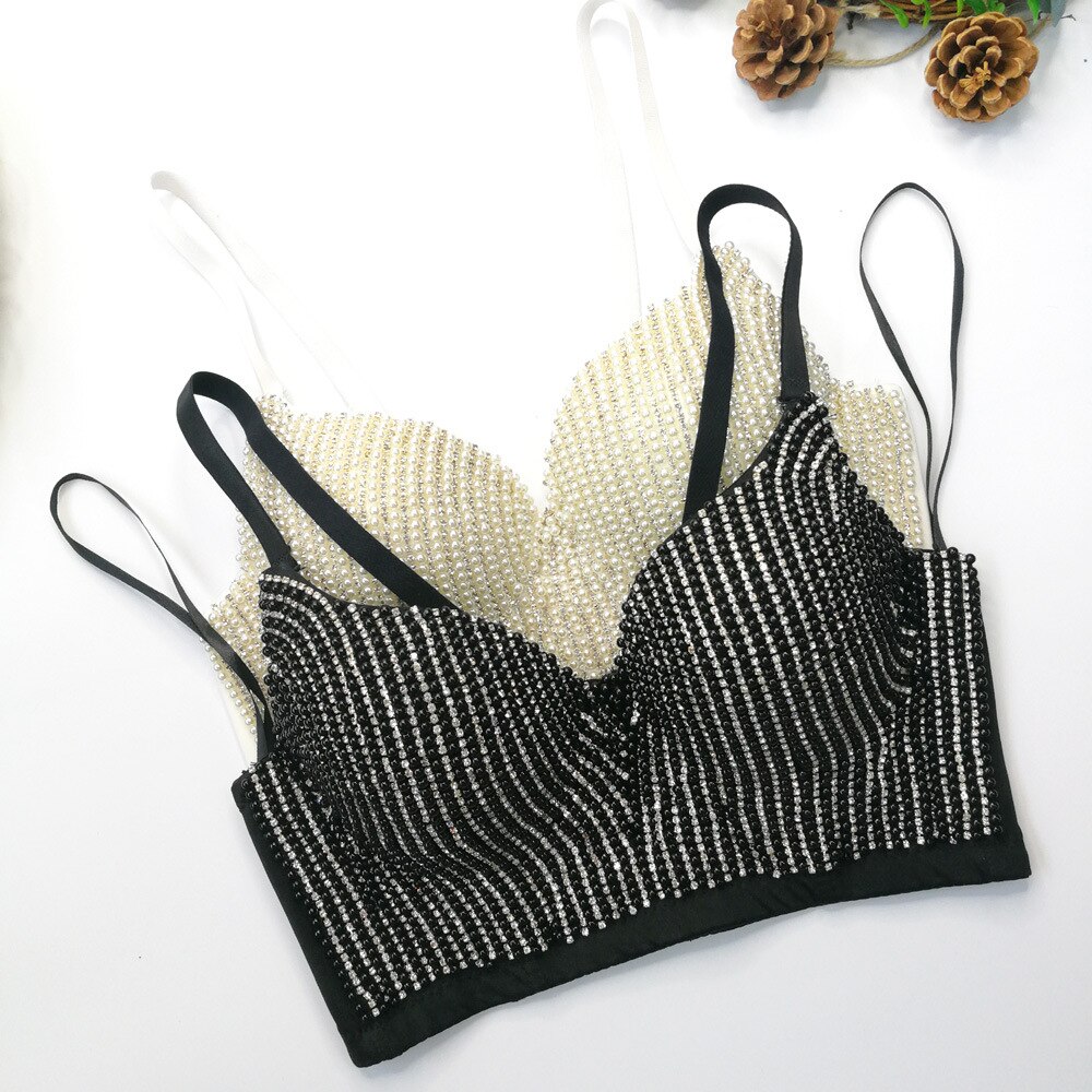 Corsé de copa baja con cuentas para mujer, corta con sujetador camisola, Top corto con Push-Up, Sexy, de verano, YH8208, 2022