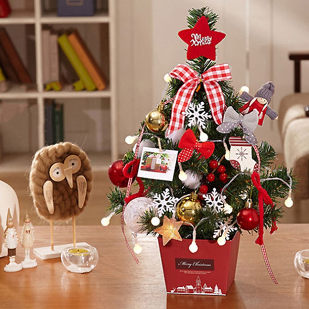 Artificial Christmas Tree Year Decoration Mini Tabletop Christmas Tree Decor with String Lights Family Party Decor