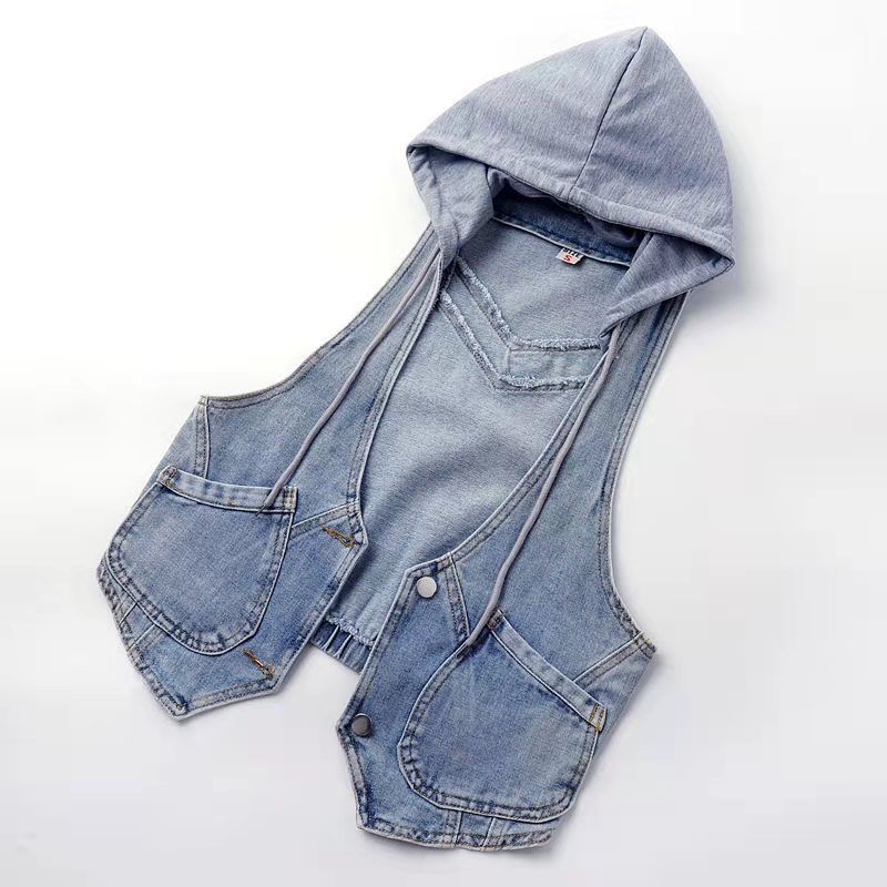 Chaqueta vaquera con capucha para adolescentes y niñas, chaleco azul de , ropa de niña, Chaleco Corto sin mangas