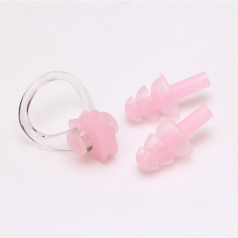 Bouchons d'oreille de natation en silicone étanche, ensemble de clips antarctiques, bouchon d'oreille emballé dans une boîte pour le surf, la plongée et l'apprentissage de la natation,: Rose