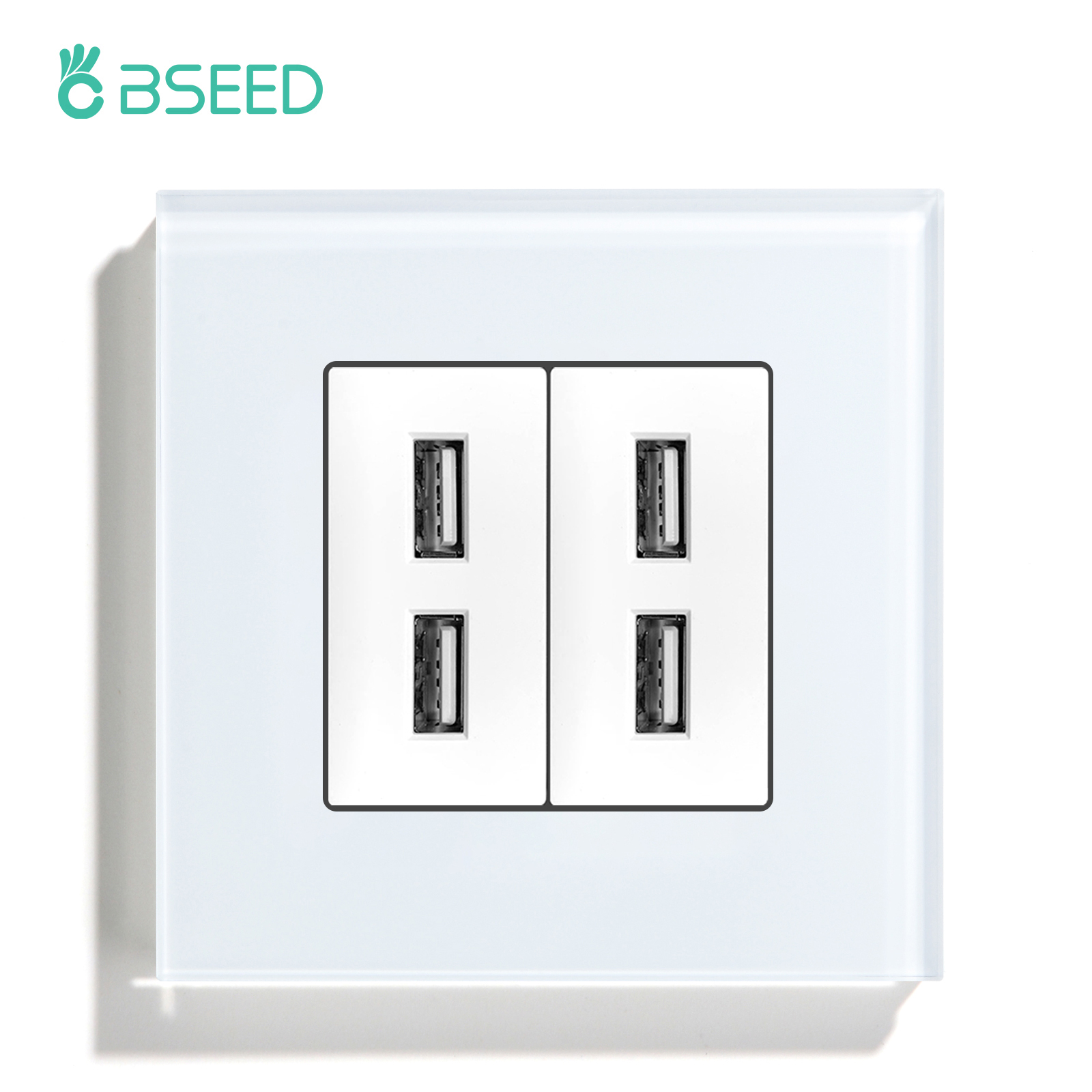 BSEED-Enchufes de pared USB dobles, tomas de carga de energía Dual, Panel blanco dorado y negro, 86mm, 5V, 1.1A, con luz Led: Toma de pared