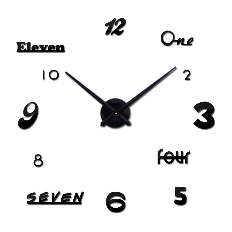 3D Wandklok Horloge Modern 3D Diy Acryl Spiegel Stickers Horloges Woonkamer Quartz Naald Europa Wandklokken Grote size: Zwart / 37 Inch