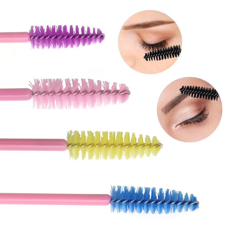 100 Stks/partij Wegwerp Wimper Brush Mascara Wands Make-Up Cosmetische Blauw Geel Kleur Plastic Wimper Brush Tool Kits