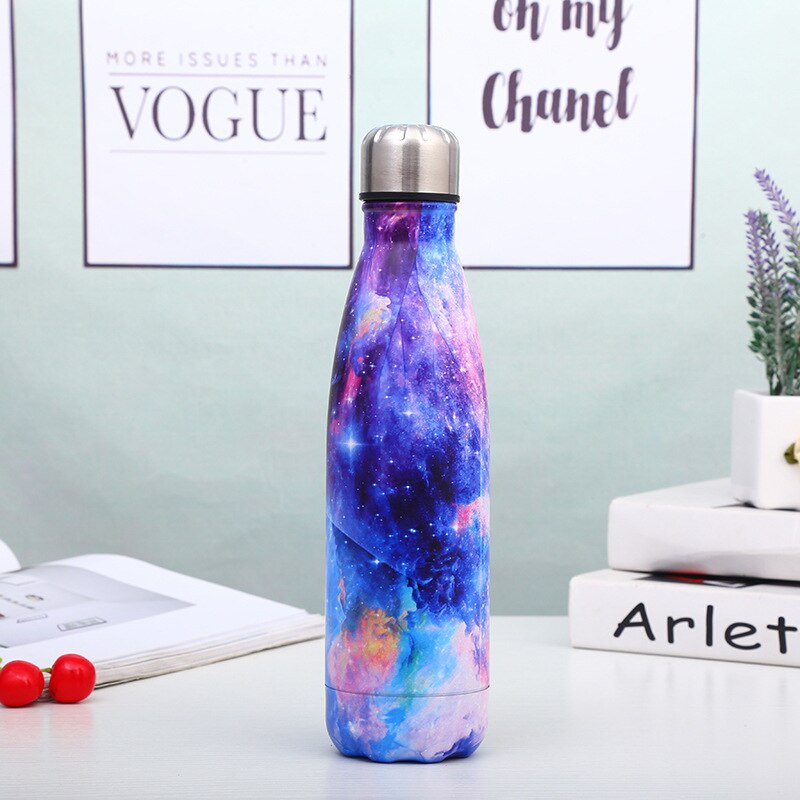 500ML Galaxy Water Bottles Stainless Steel Double Vacuum Insulated Bottle Sport Drinking Water Bottles Thermal Sports Travel Mug: Starry Sky Style 4