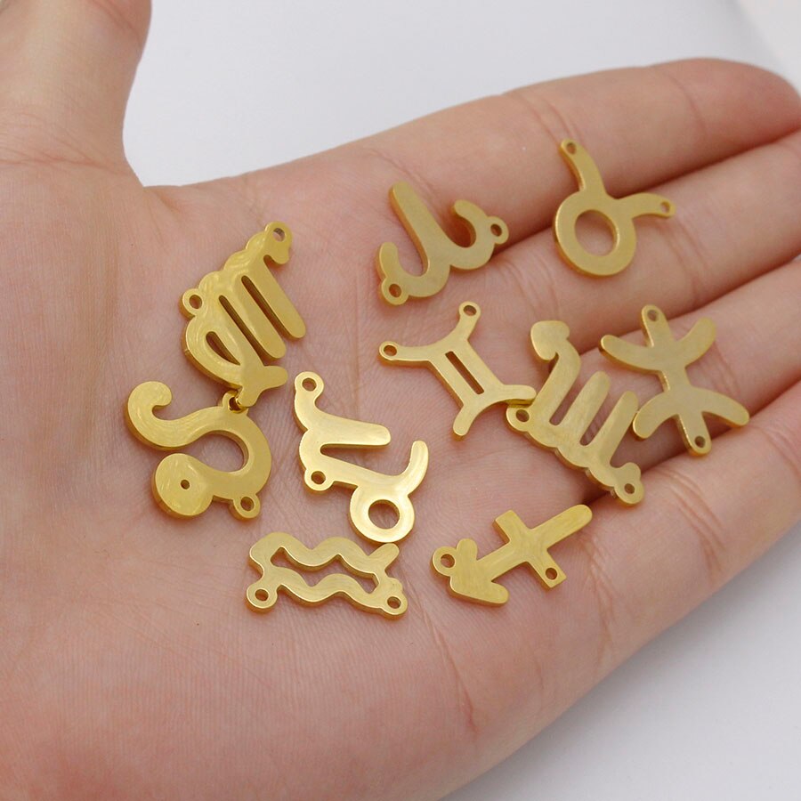 Fnixtar 15mm Mirror Polished Stainless Steel Twelve Zodiac Charms DIY Constellation Connectors Charms DIY Jewelry 12pcs/lot