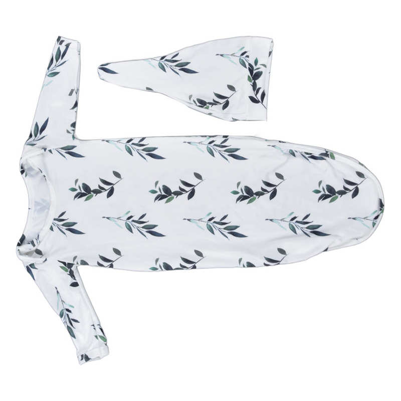 Baby Sleeping Gown Baby Gown Olive Leaf Pattern with Hat for Outings for Home Wear