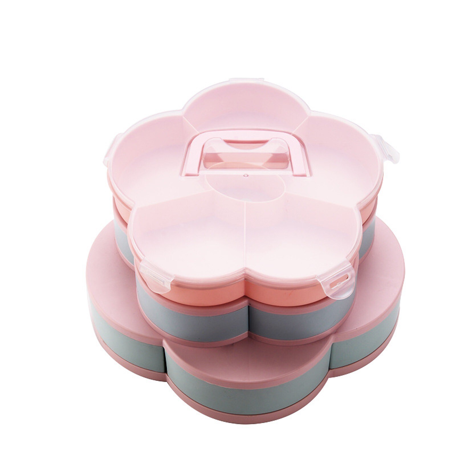 Petal-Shape Rotating Snack Box Candy Tray Food Storage Box Wedding Candy Plates Double-deck Dried Fruit Organizer Storage