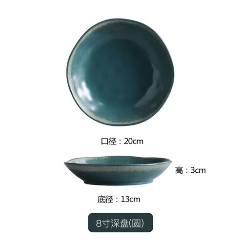 Green Irregular Dinner Plate Oval Fish Plate Dishes Steak Plate Home Restaurant Decorative Tableware Dishes and Plates Sets: round 20x3cm