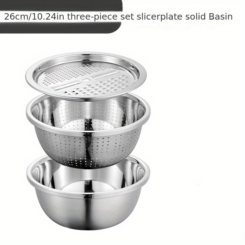 Cubiertas para cuencos de cocina de acero inoxidable de 3 piezas, cuenco para mezclar multifuncional, cepilladora, rebanado multicapa desmontable: Default Title