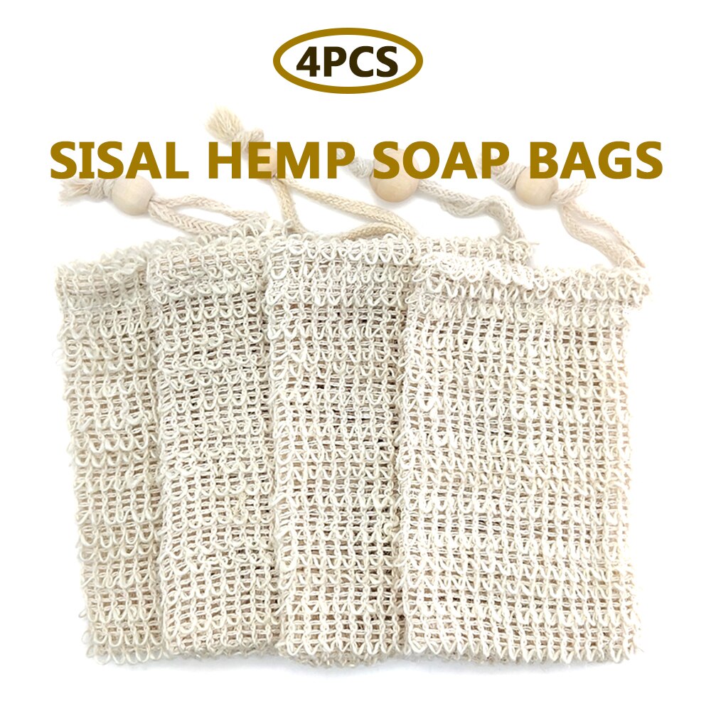 4 st naturlig sisal hampa tvålpåse blisterskum maker mesh tvål nät skummande lätt bubbla mesh påse badrum tvålhållare tvålfodral: 4 st vit pärla